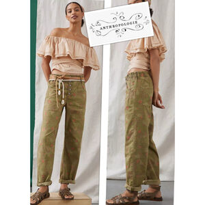 Anthropologie Camo Floral embroidered boho Barrel Crop Arch Jeans size 25